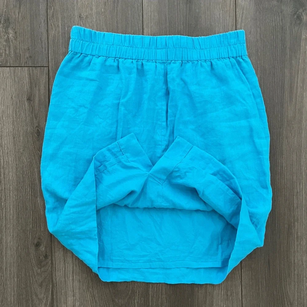 J.Crew Womens XS Turquoise Blue 100% Linen Elastic Waist Pocket Mini Skirt